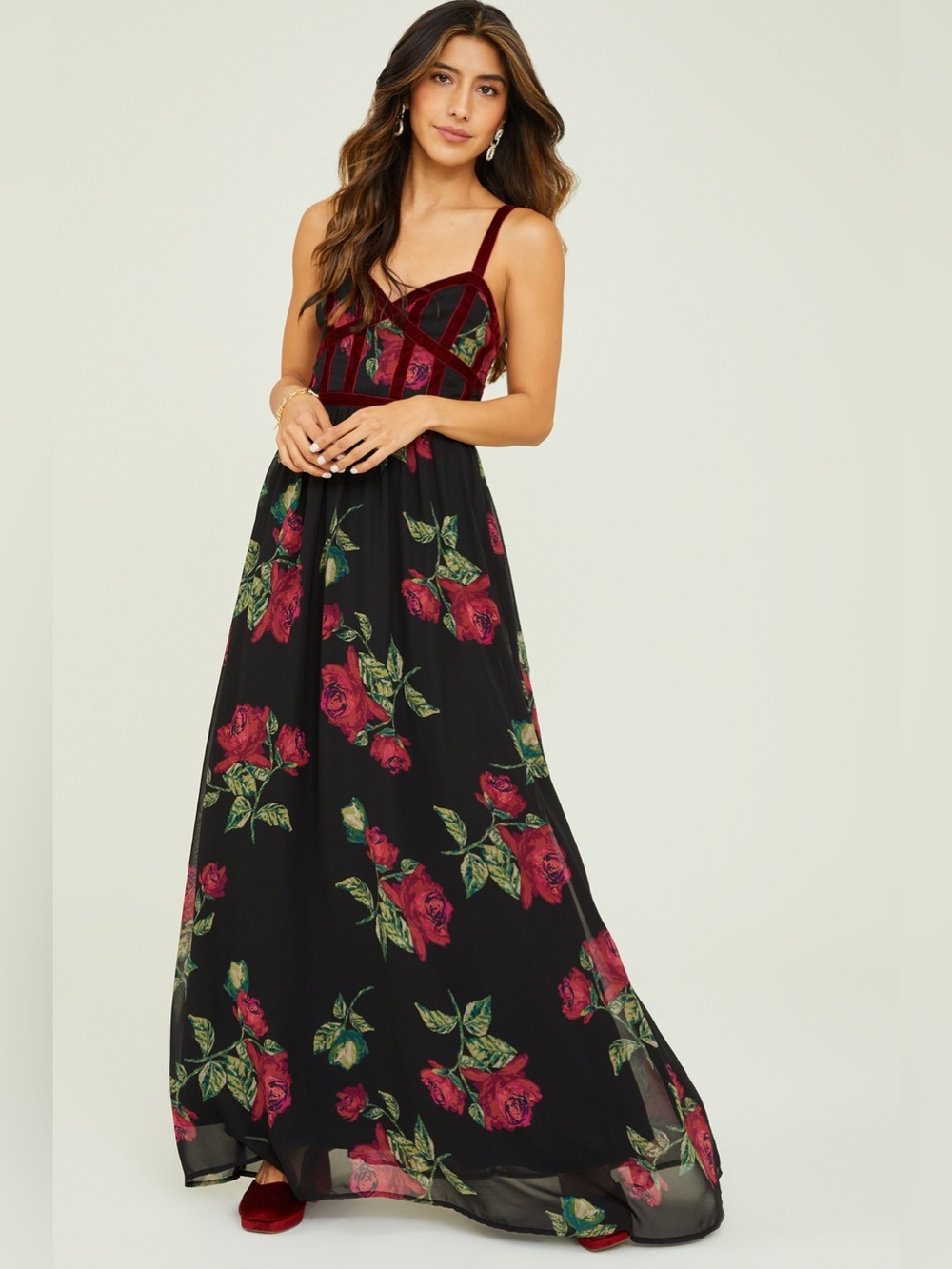 Altar’d State NWT Black Midnight Rose Floral Corset Flowy Maxi Dress Sz small